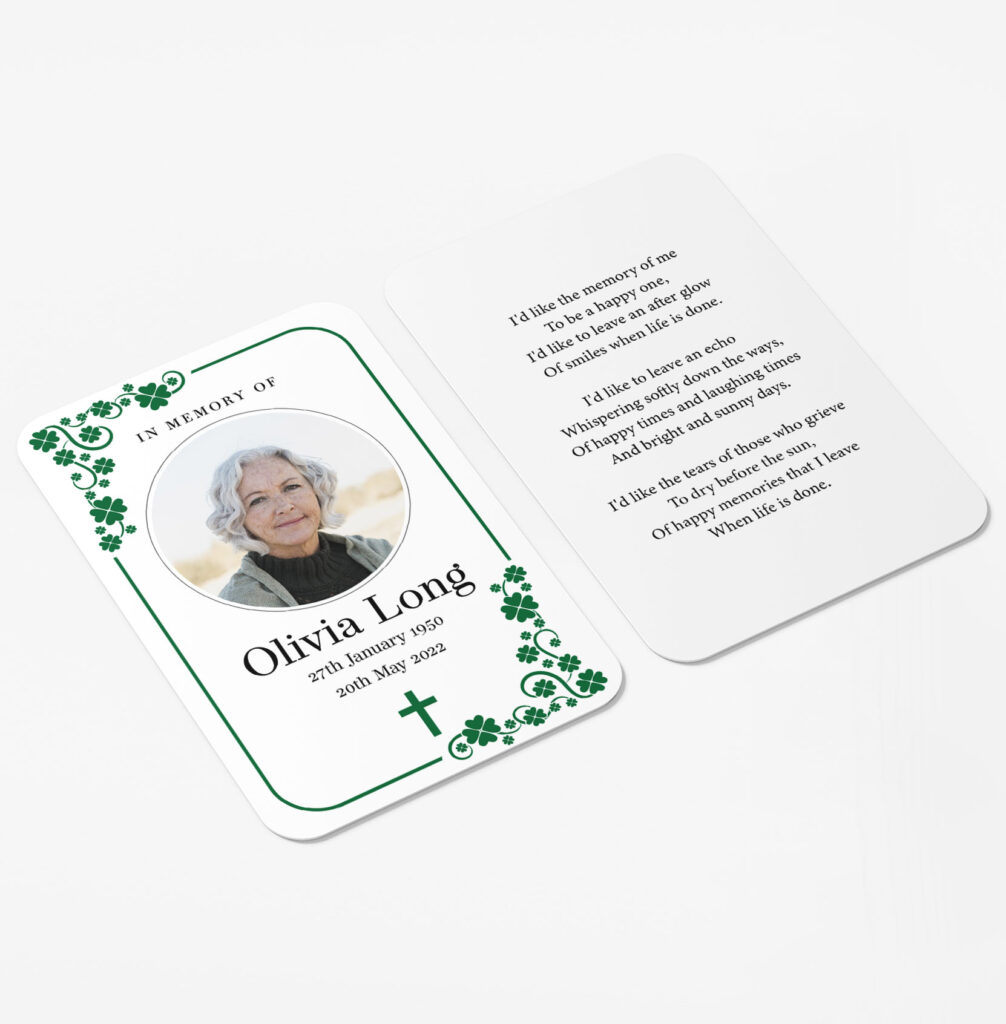 Irish themed plastic memorial card