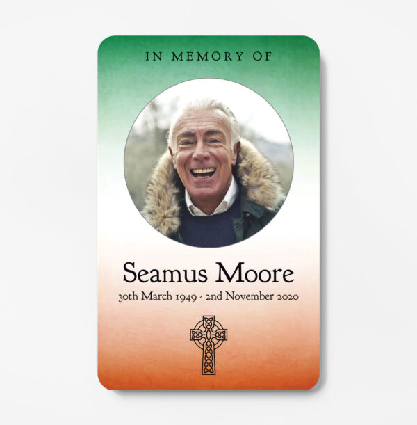 Irish themed laminated memorial card