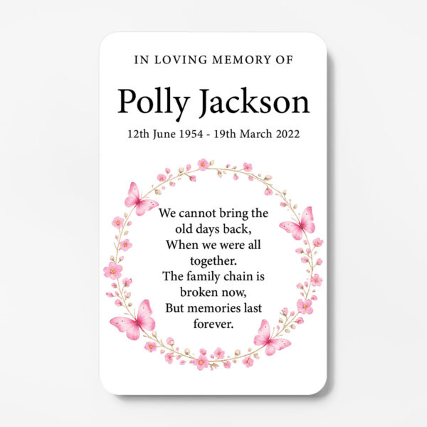 plastic wallet memorial card