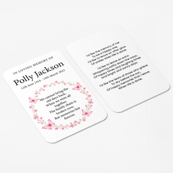 plastic wallet memorial card