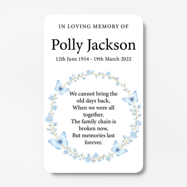 plastic wallet memorial card