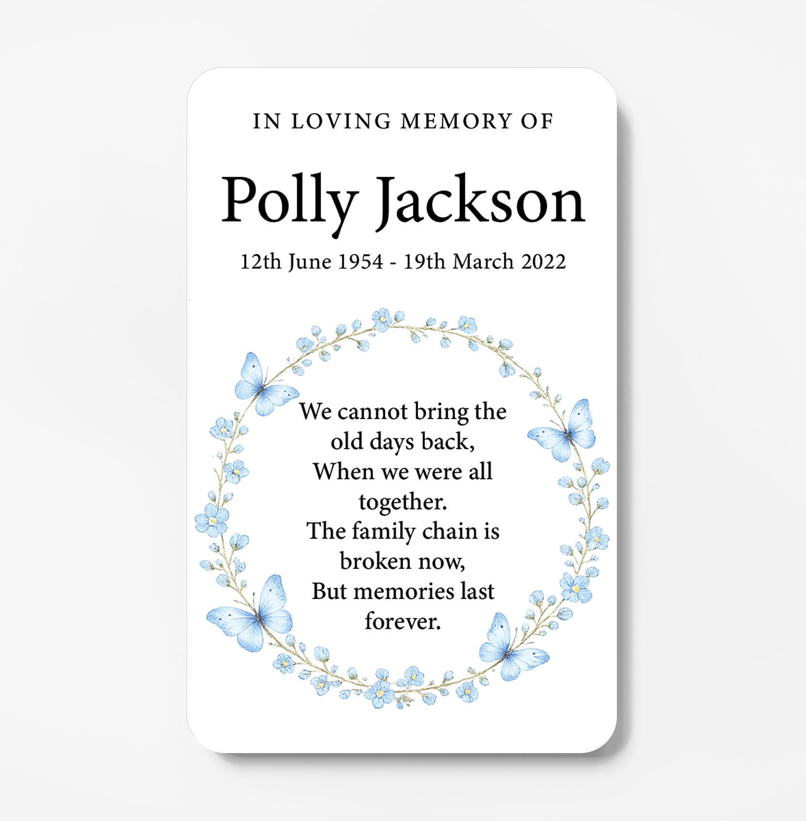 plastic wallet memorial card