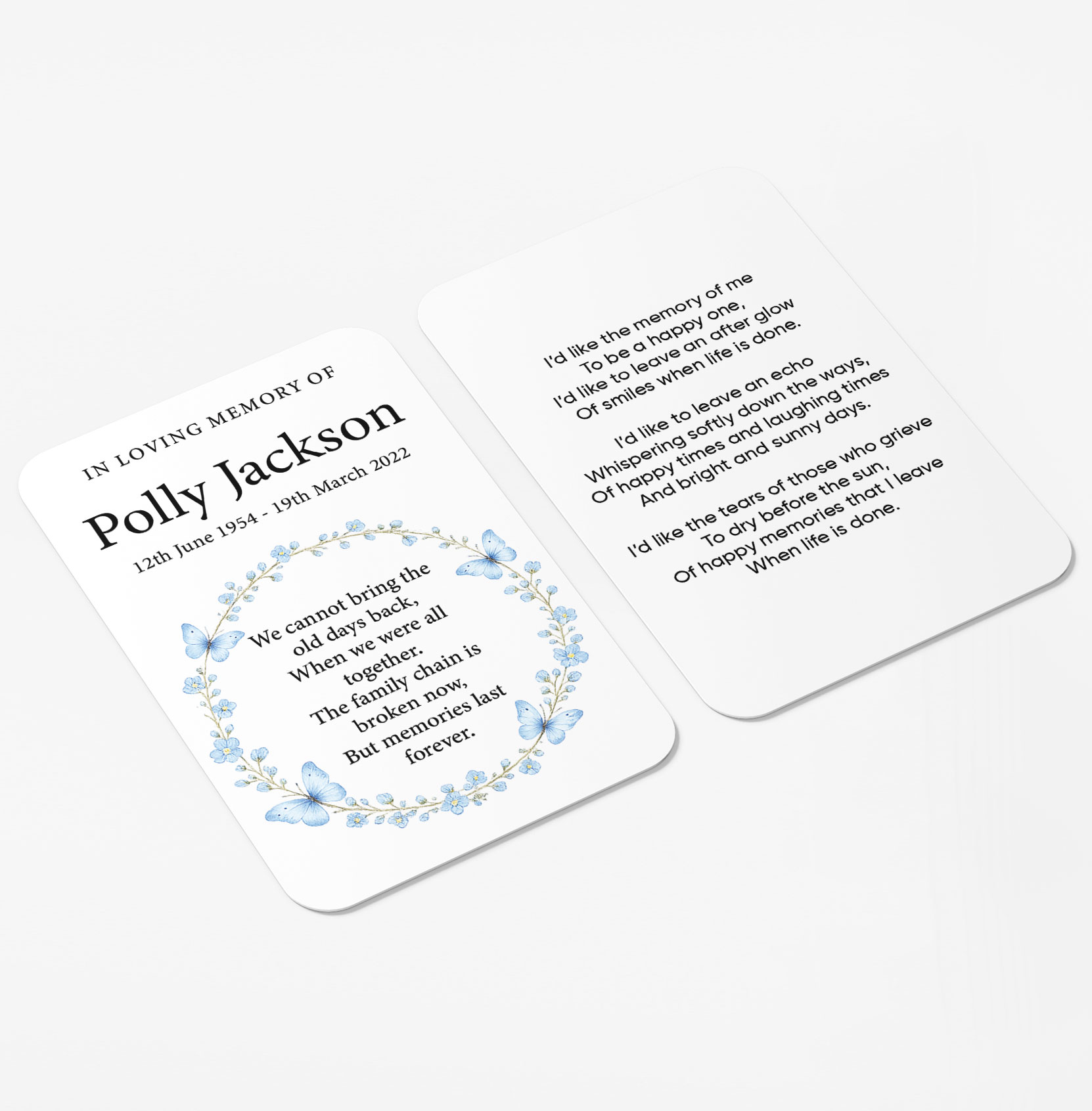 plastic wallet memorial card