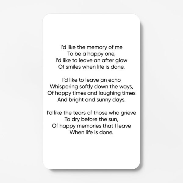 plastic wallet memorial card