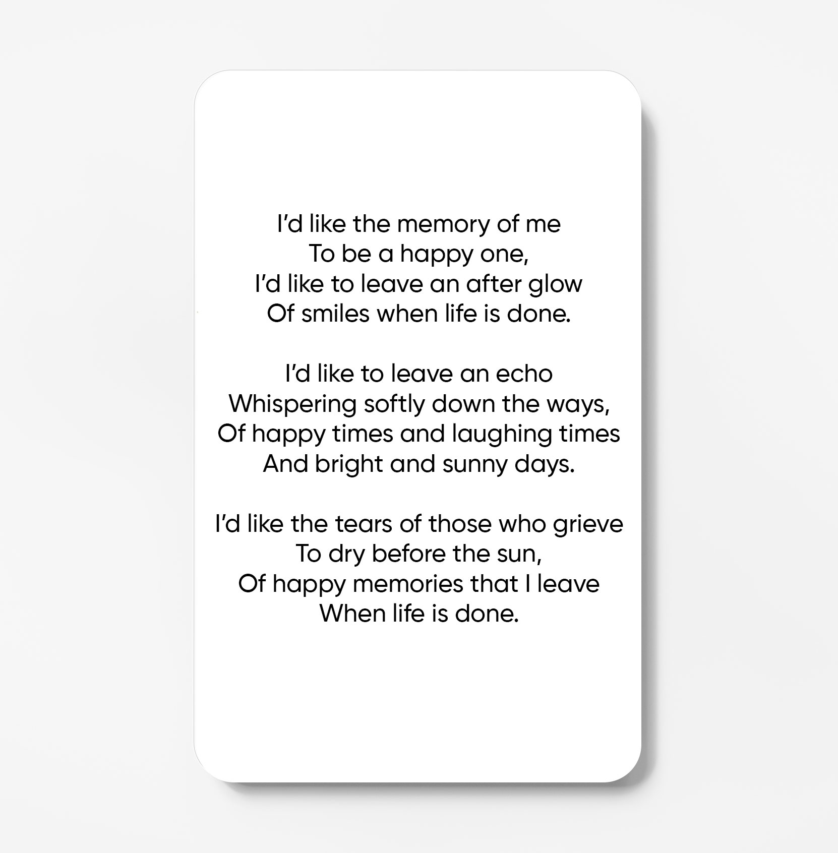 plastic wallet memorial card