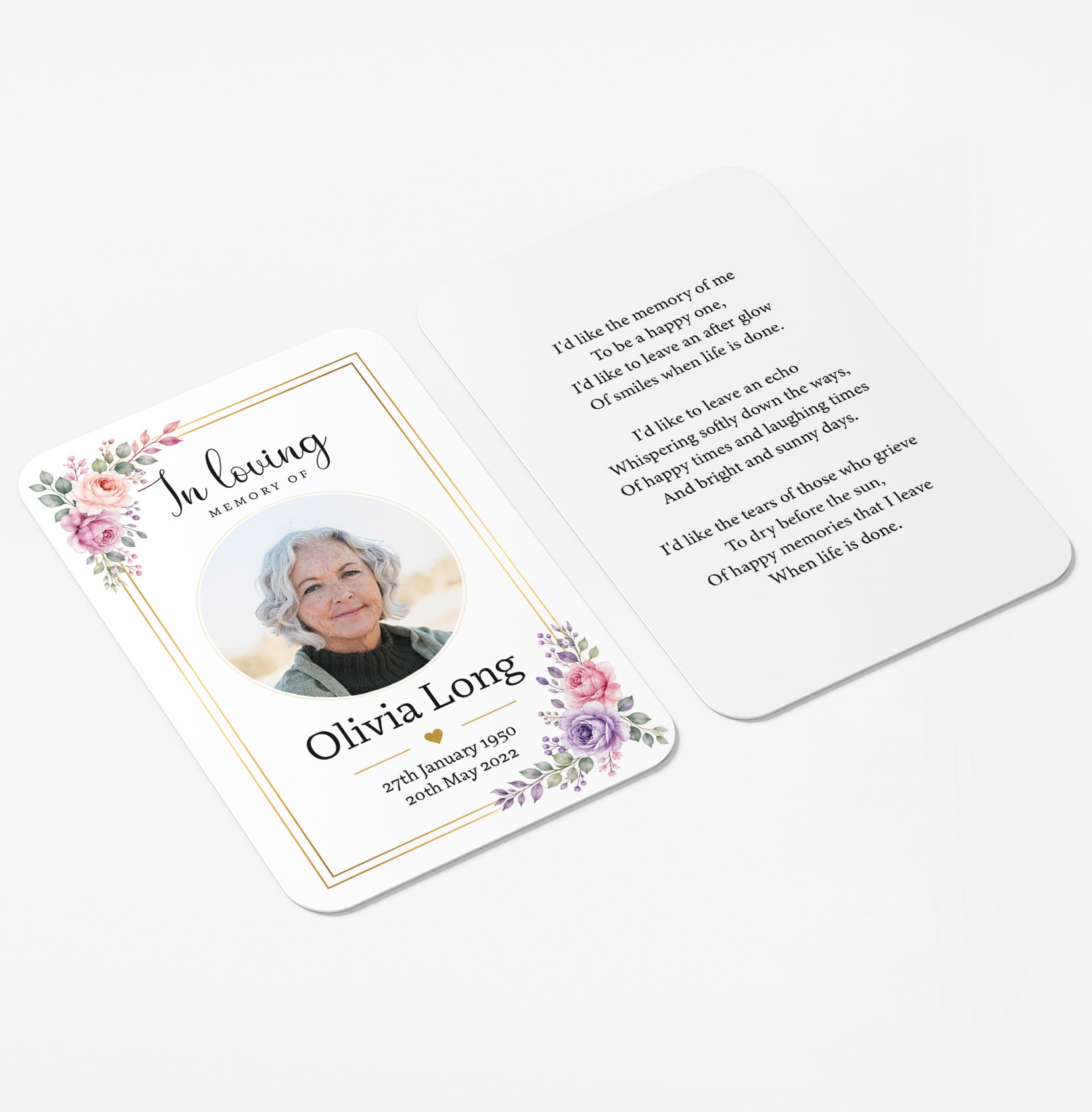 plastic wallet memorial card